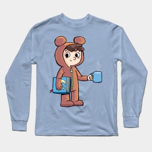 boy prepares for bed with a cup of warm milk and a picture book Long Sleeve T-Shirt